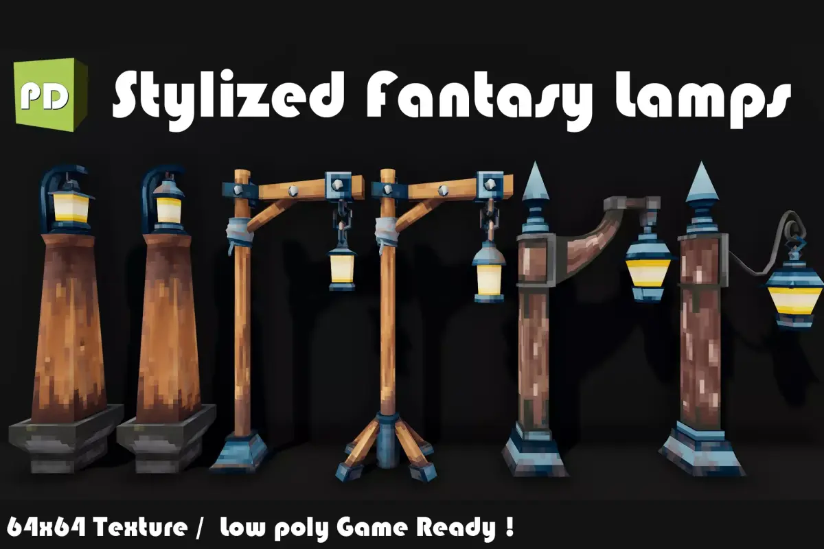 Stylized Fantasy Exterior Lamps  Low-poly 3D model