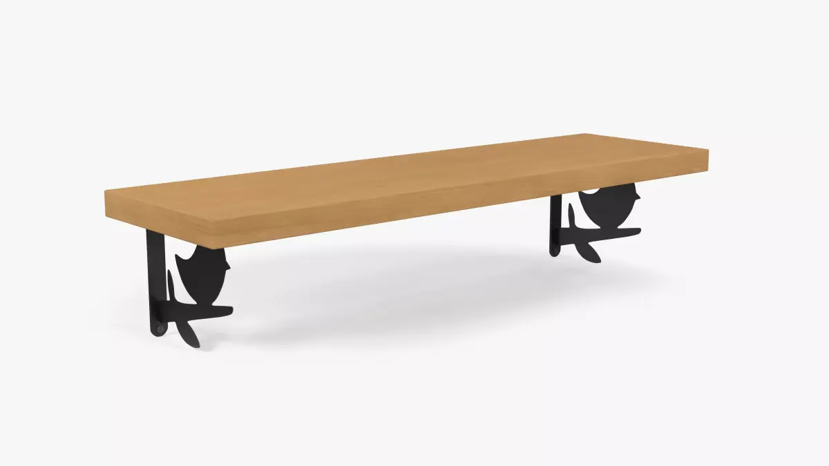 Wooden Wall Shelf with Bird Decoration 3D model