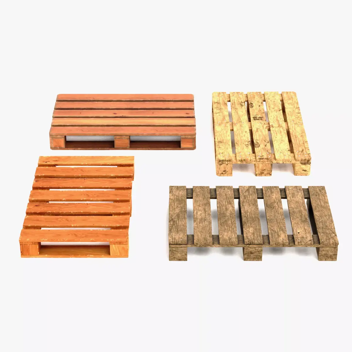 Pallets - 4 Wooden Shipping Platform Set 3D model