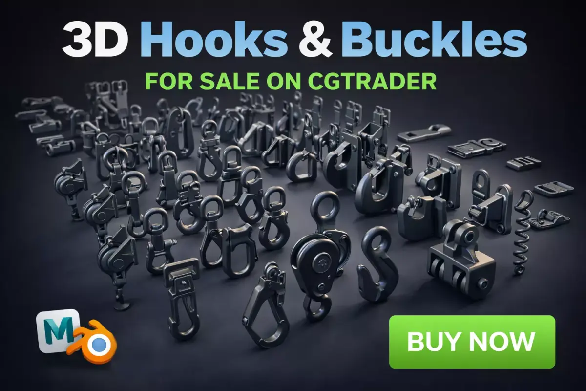 Buckles Snap Hooks Strap Adjusters Pack - 3D model 3D model