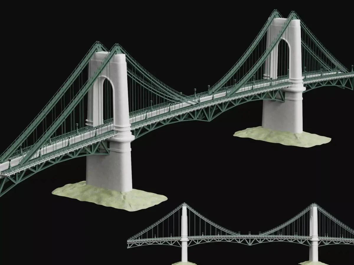 Classic Suspension Bridge Landmark Architecture Model 3D model