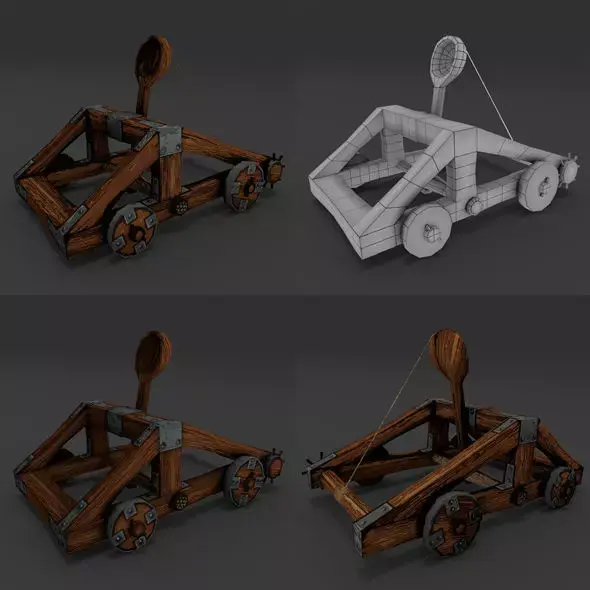 Catapult rigged Animation Low-Poly Free low-poly 3D model