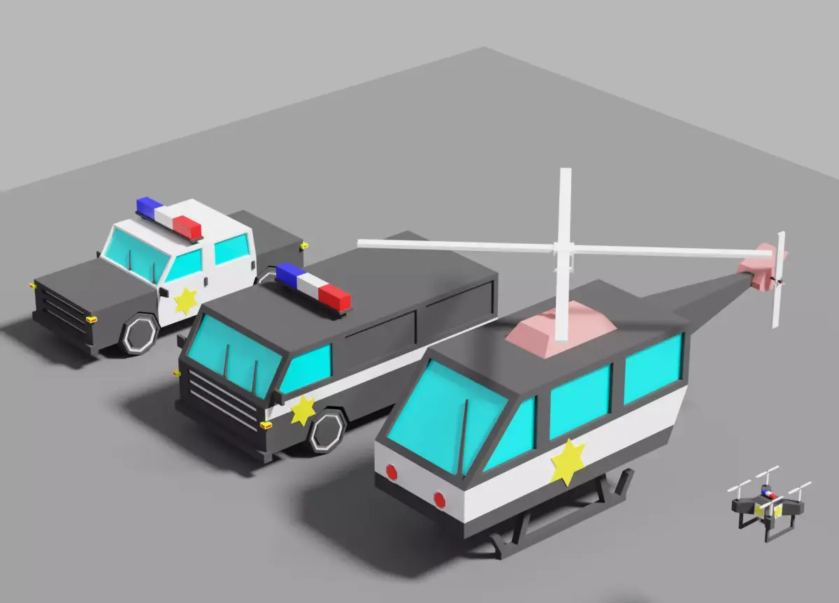 Police Vehicles Car Van Helicopter Drone 3D model
