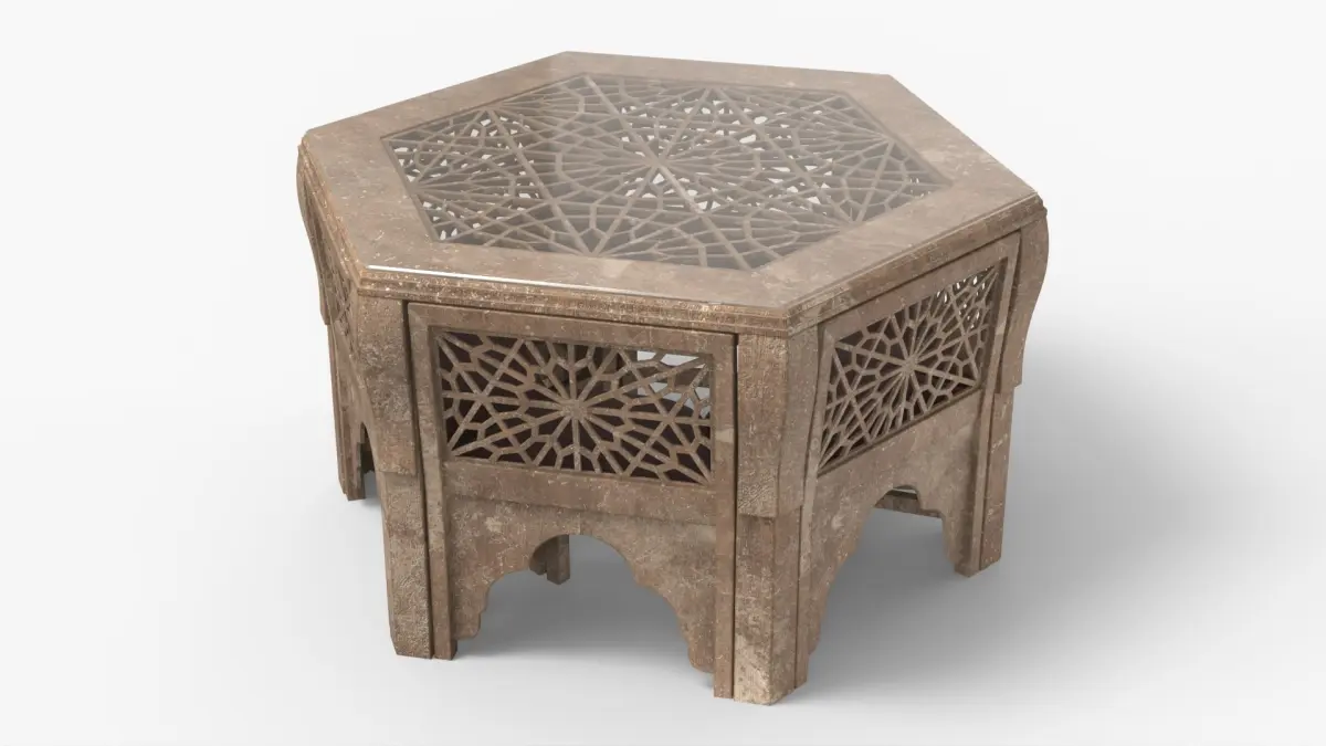 Vintage Dining Table and Chairs with Arabesque Carvings 3D model