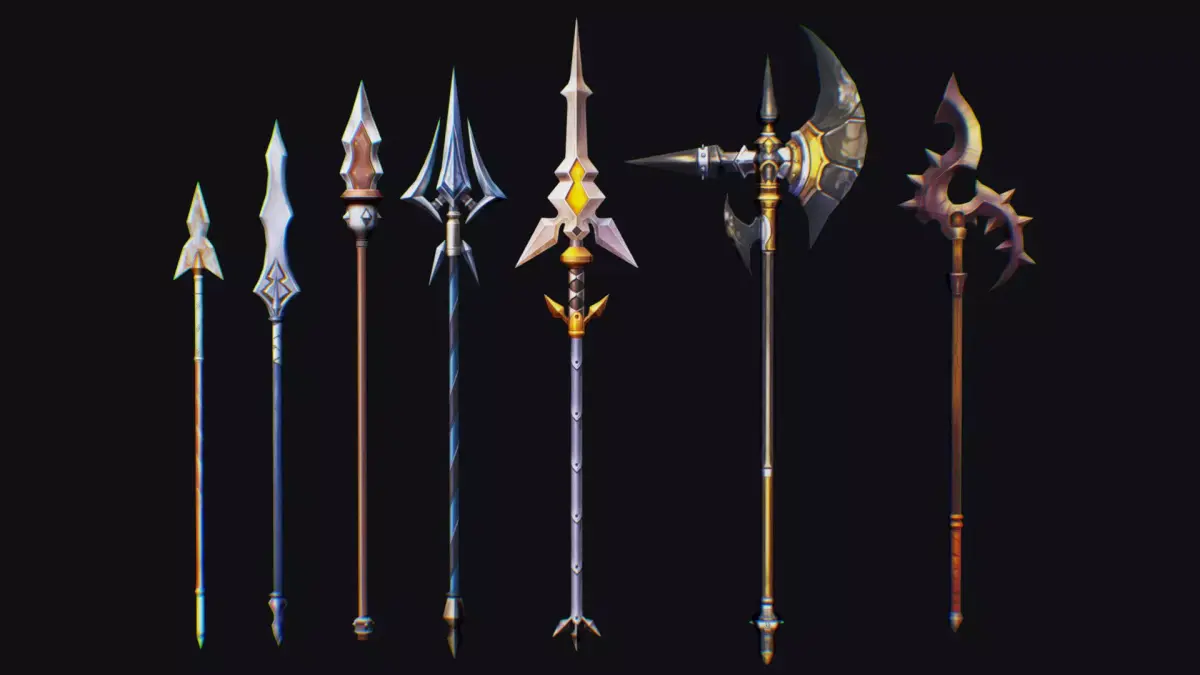 Spear Pike Lance Corbin War Scythe Halberd Glaive Hook Low-poly 3D model