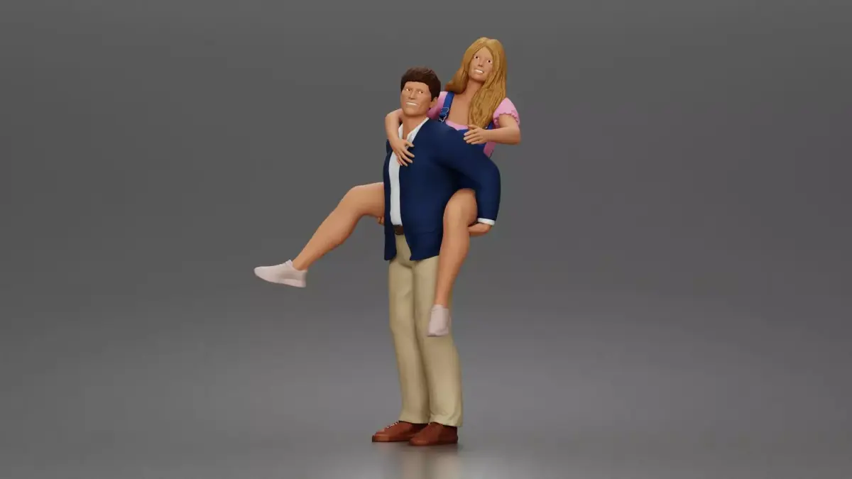 Man Giving Woman Piggyback Ride In Blazer Overalls And Sneakers 3D print model