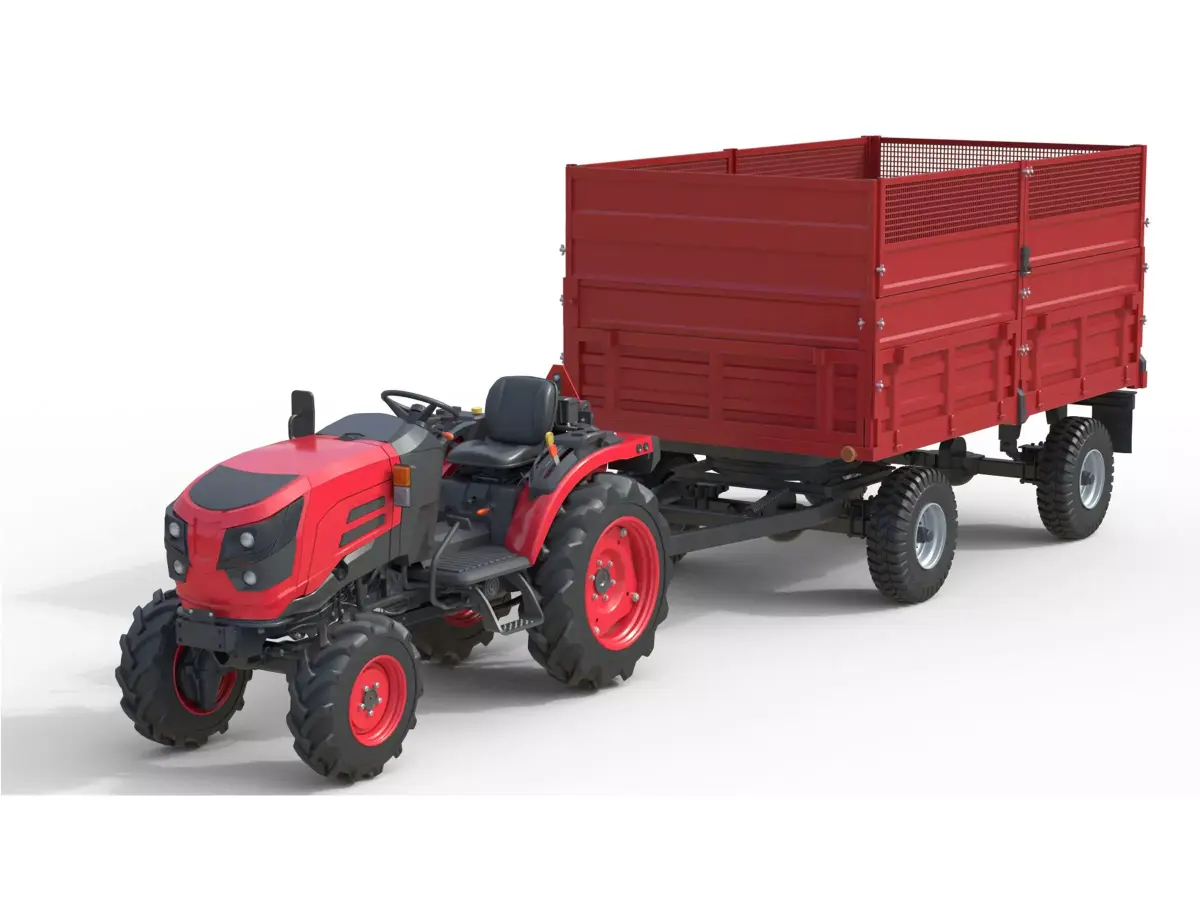 Mahindra Oja Tractor and Dump Trailer  Low-poly 3D model
