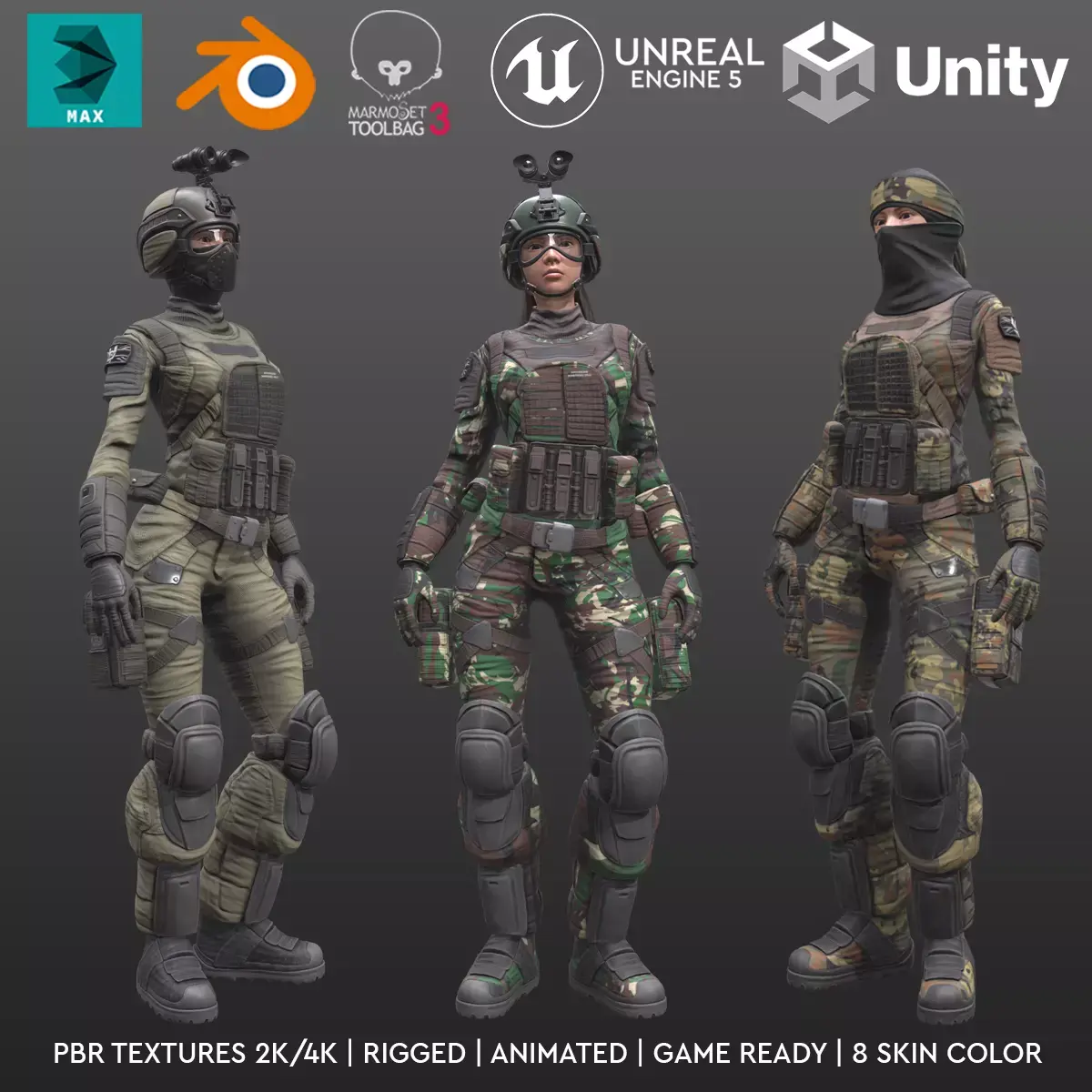 ARMY SUIT - Female Low-poly 3D model