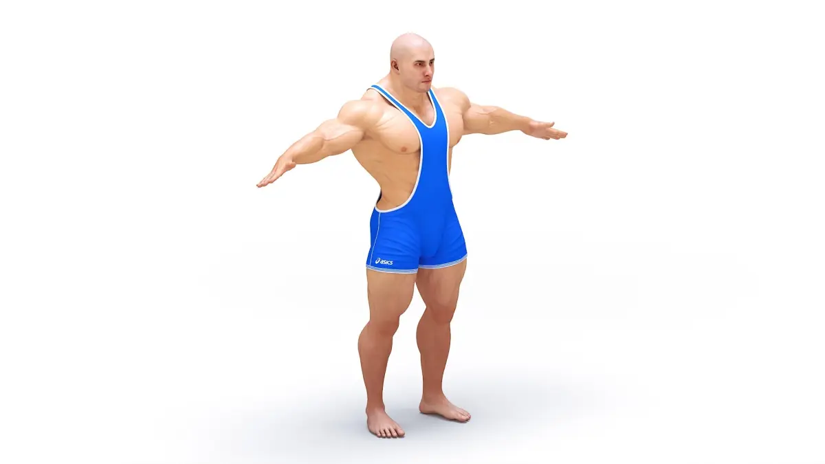 Muscular Athlete T pose in Asics Blue Singlet 3D model