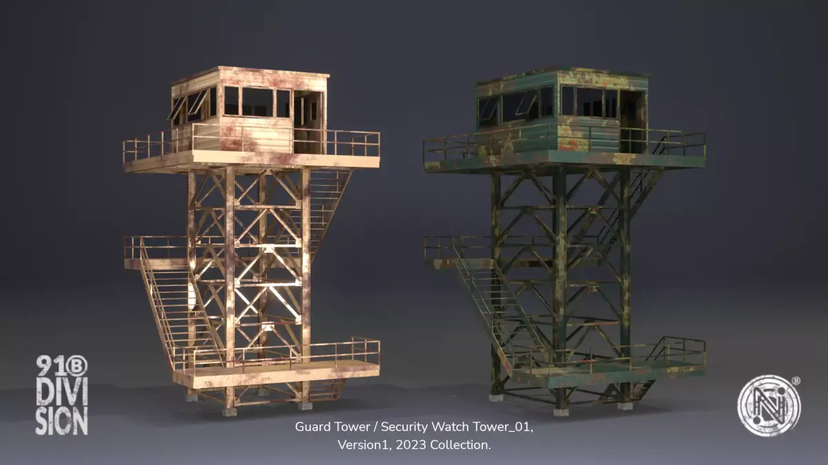 PBR Low Poly Guard Tower - Security Watch Tower 01 Low-poly 3D model