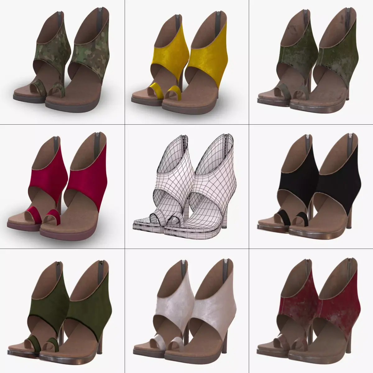 Summer boots high heals with different materials 3D model