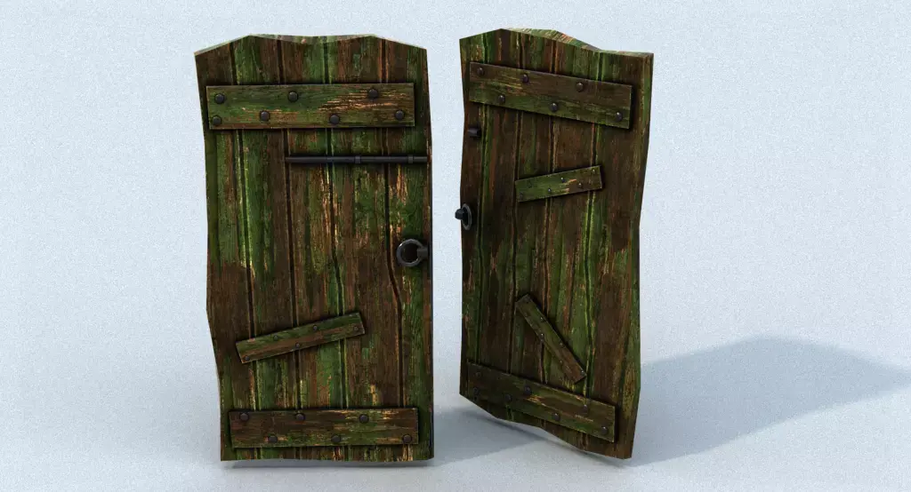 Old Wooden Green Door Low-poly 3D model