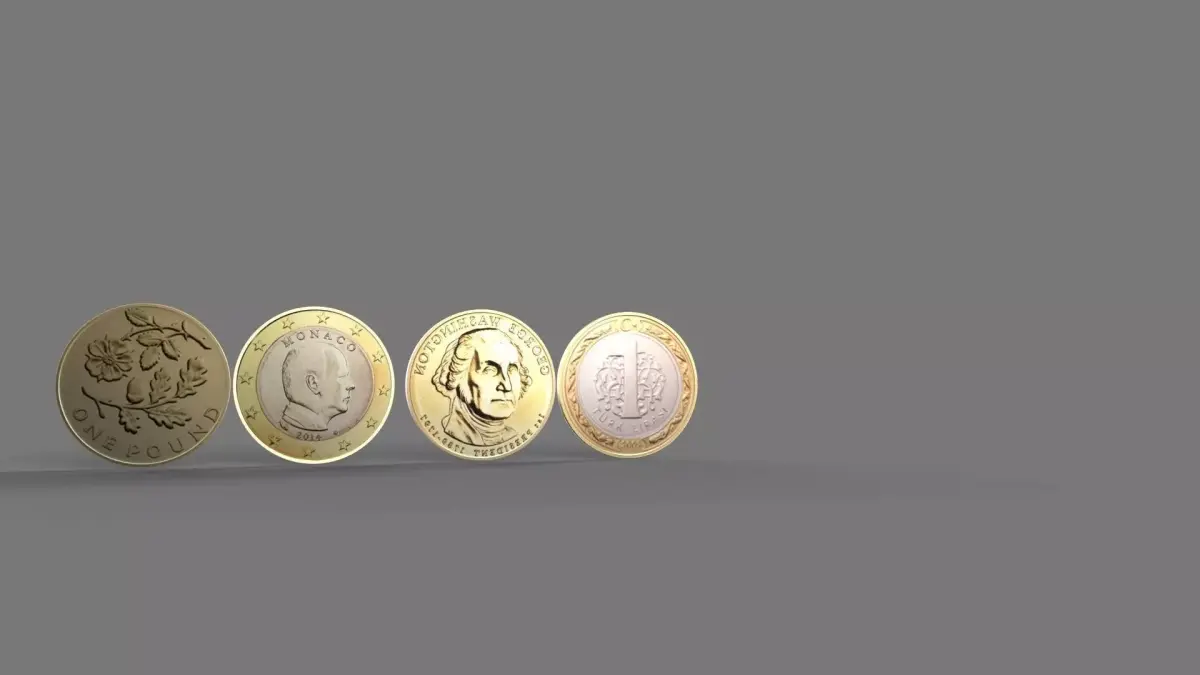 4 country coins Low-poly 3D model