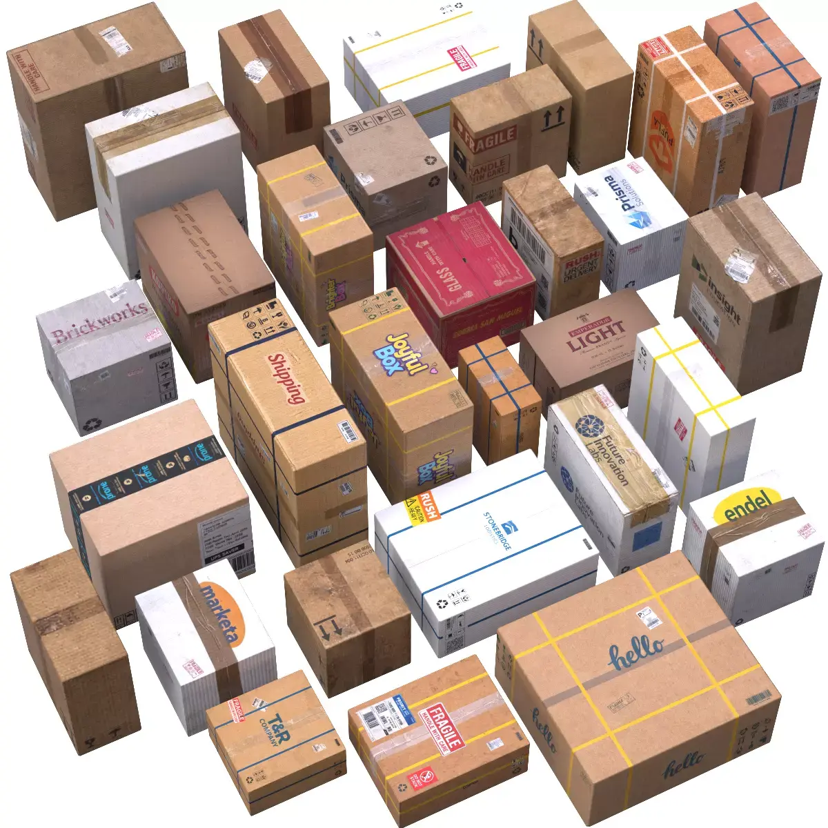 Closed Cardboard Boxes Box Set of 31 Low-poly 3D model