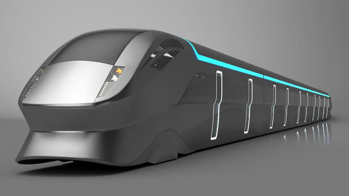 Futuristic Train with Cars Silver 3D model