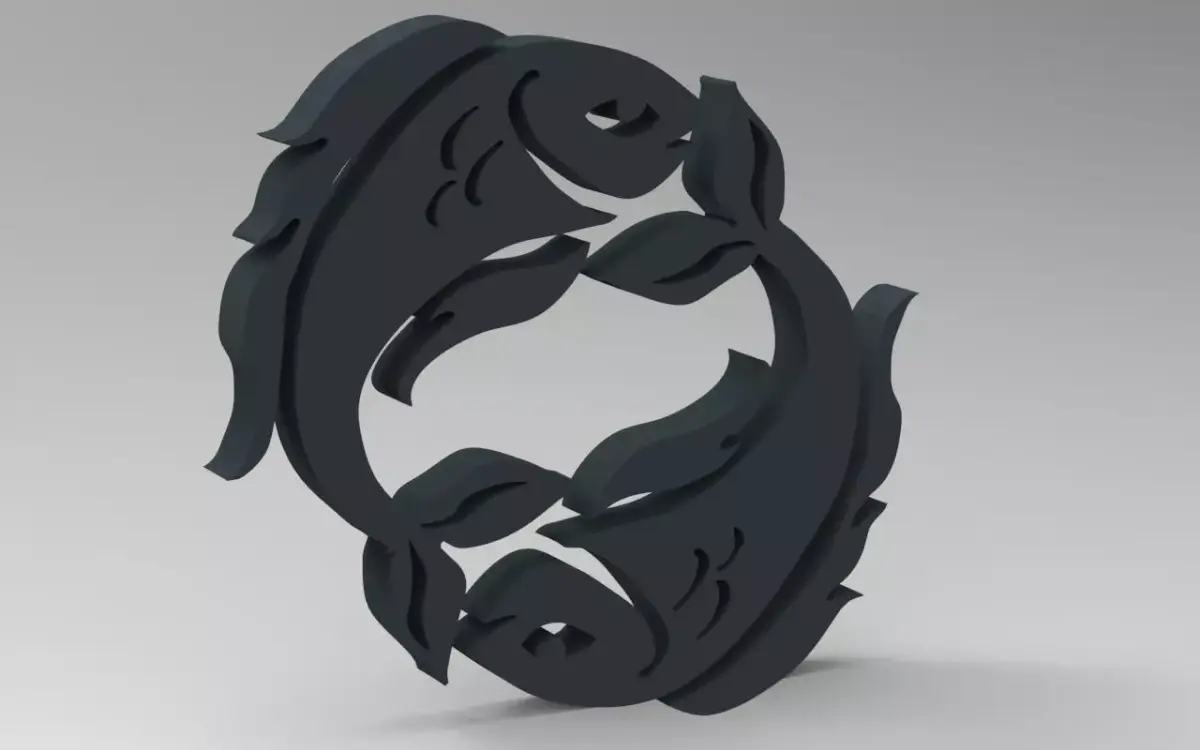 Pisces 3D zodiac symbol with two fish in middle Free 3D print model