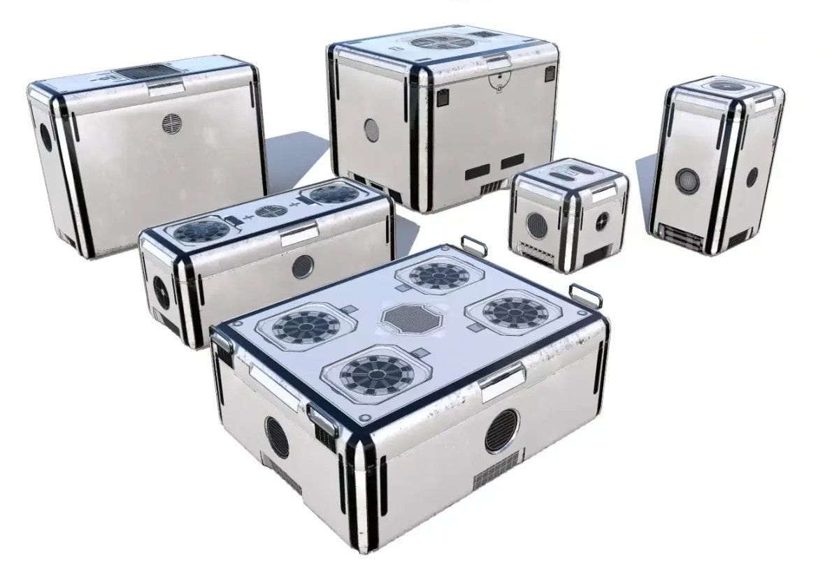 Sci Fi dirty white cargo crates Low-poly 3D model