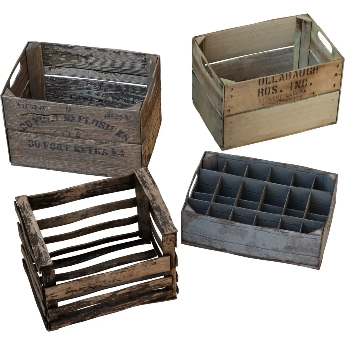 Old Wooden Boxes Low-poly 3D model