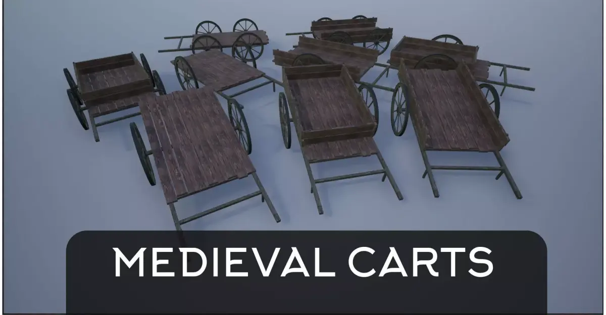 Lowpoly Medieval Wooden Carts Low-poly 3D model
