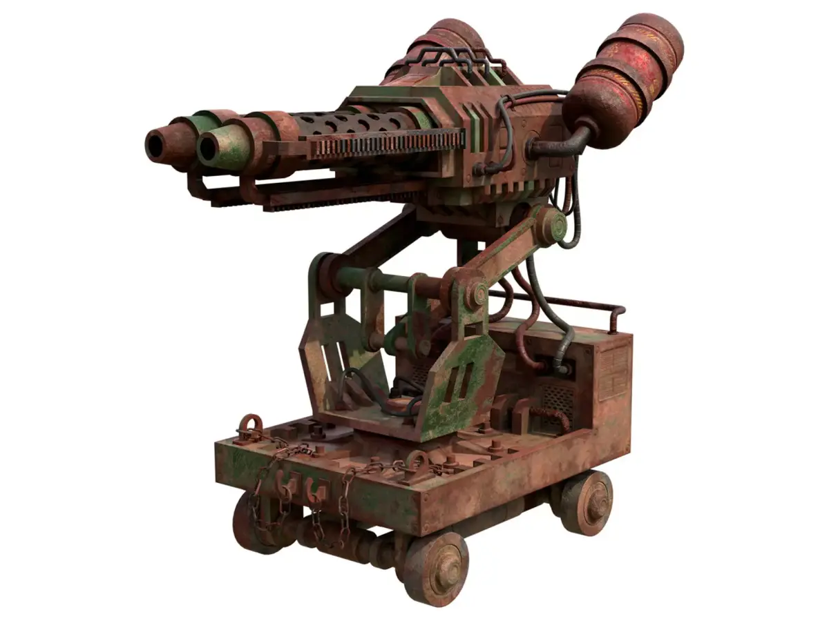 Flamethrower Turret-1-Rusty-Green 3D model