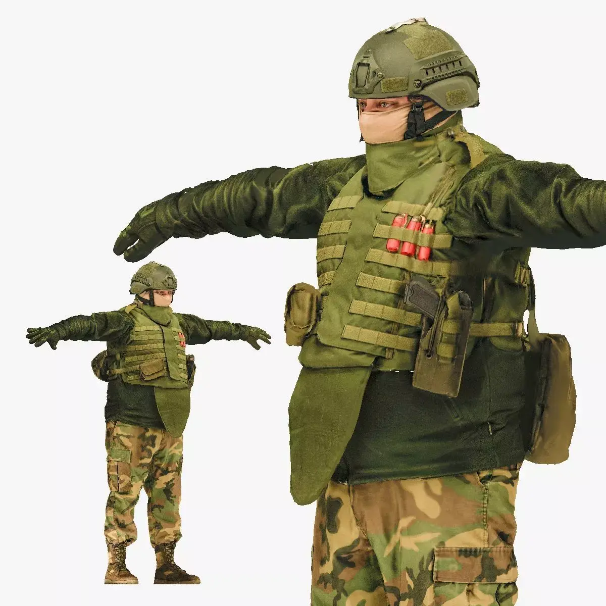 001184 soldier in T pose lowpoly 3D model