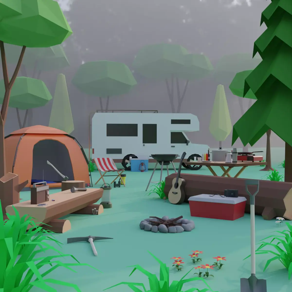 Campsite -  Camping Pack Low-poly 3D model