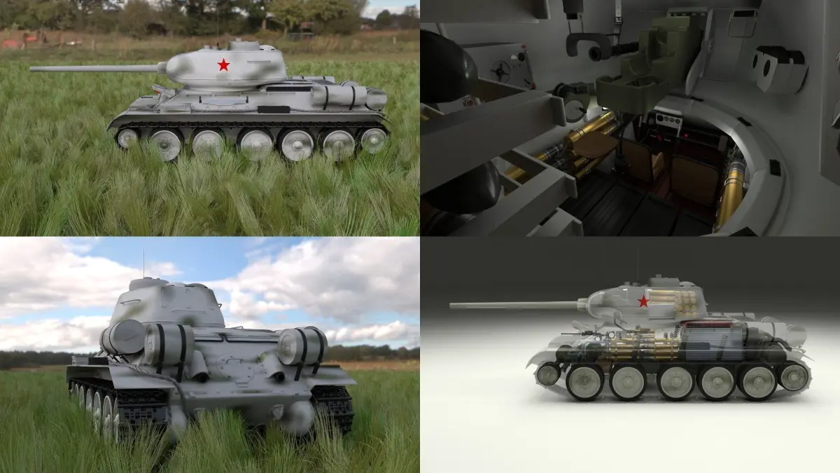 T-34 85 Interior Engine Bay Full HDRI Winter Camo 3D model