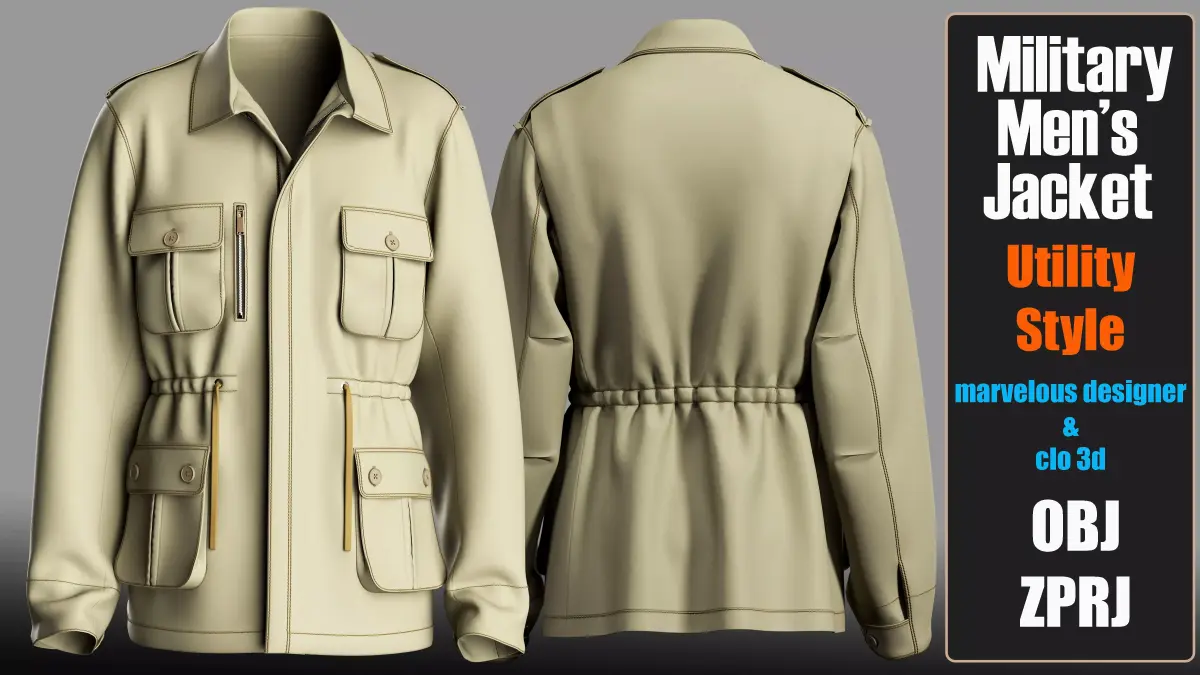 Military Jacket For Men - 3D Clothing Model - OBJ  ZPRJ 3D model
