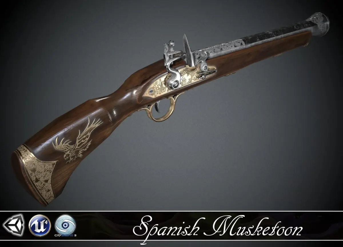 Spanish Flintlock Musketoon - model and textures Low-poly 3D model