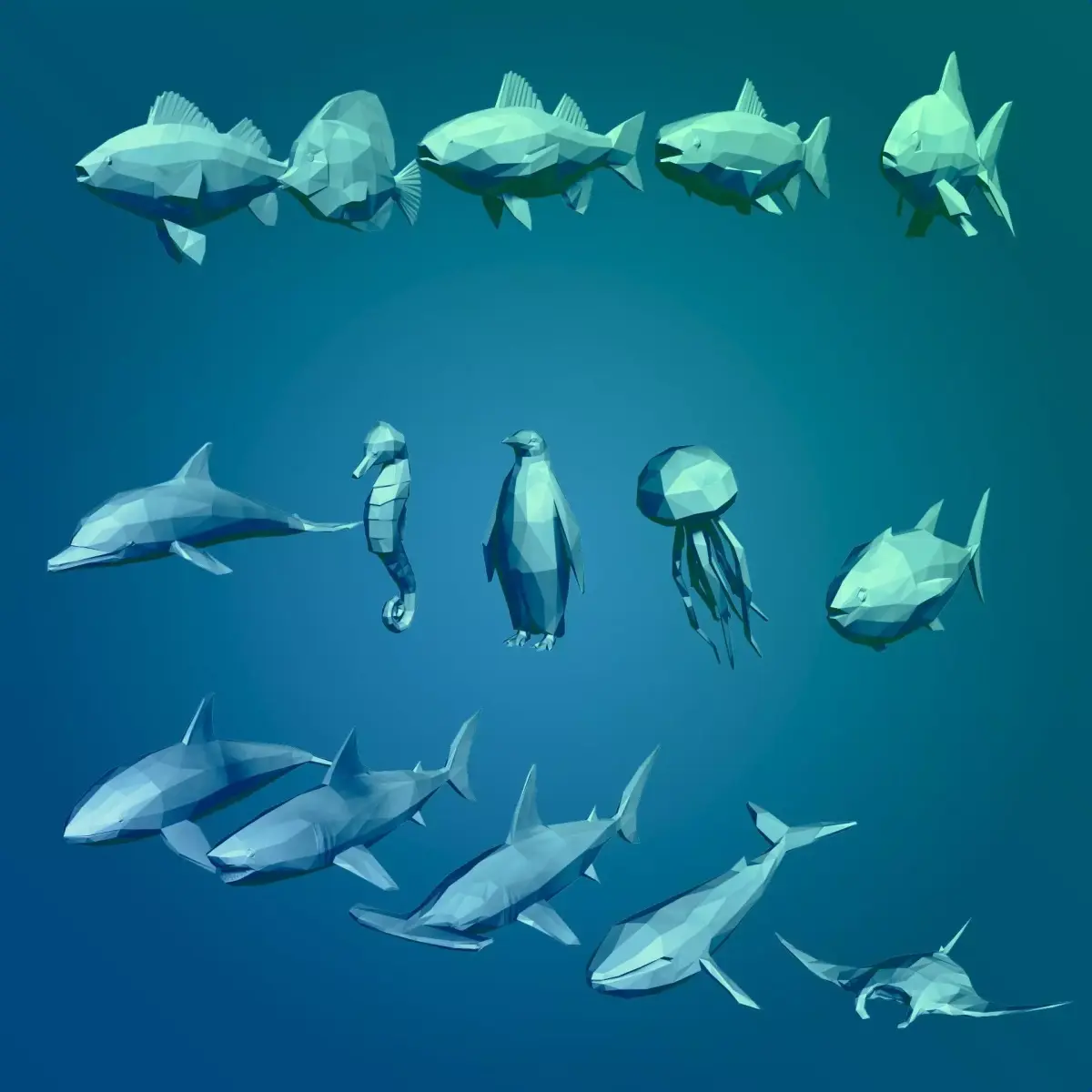 LowPoly Sea Animals Pack  V1 Low-poly 3D model