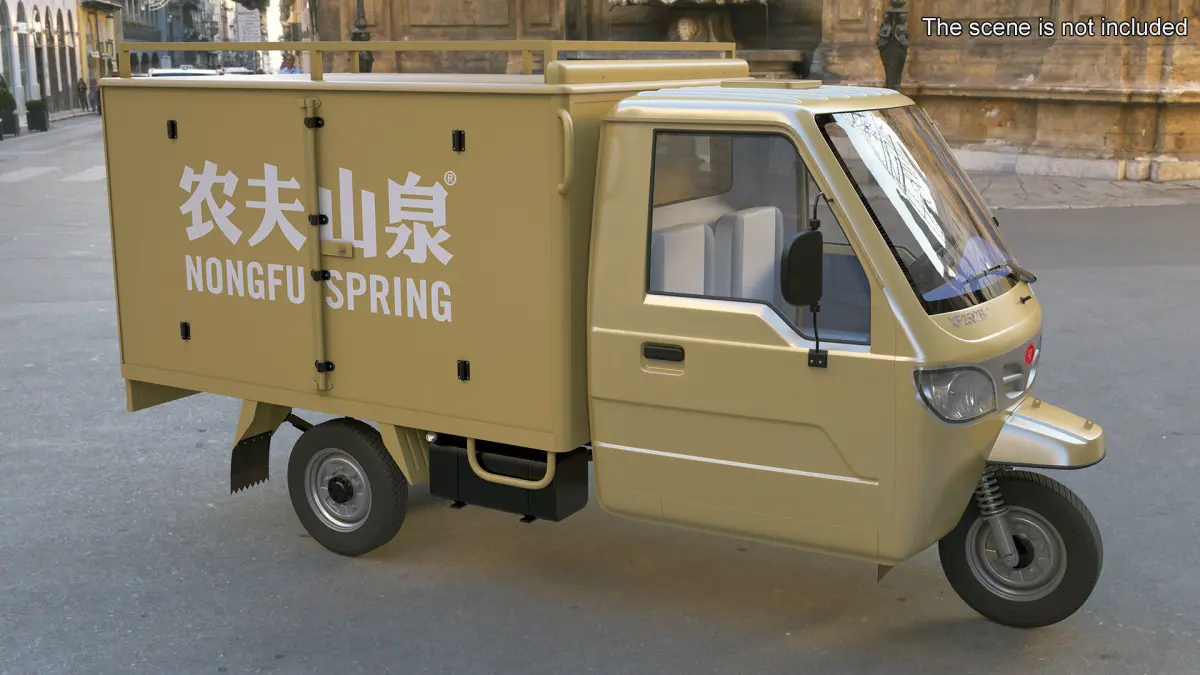 Delivery Trike with Close Body Beige Rigged for Maya 3D model