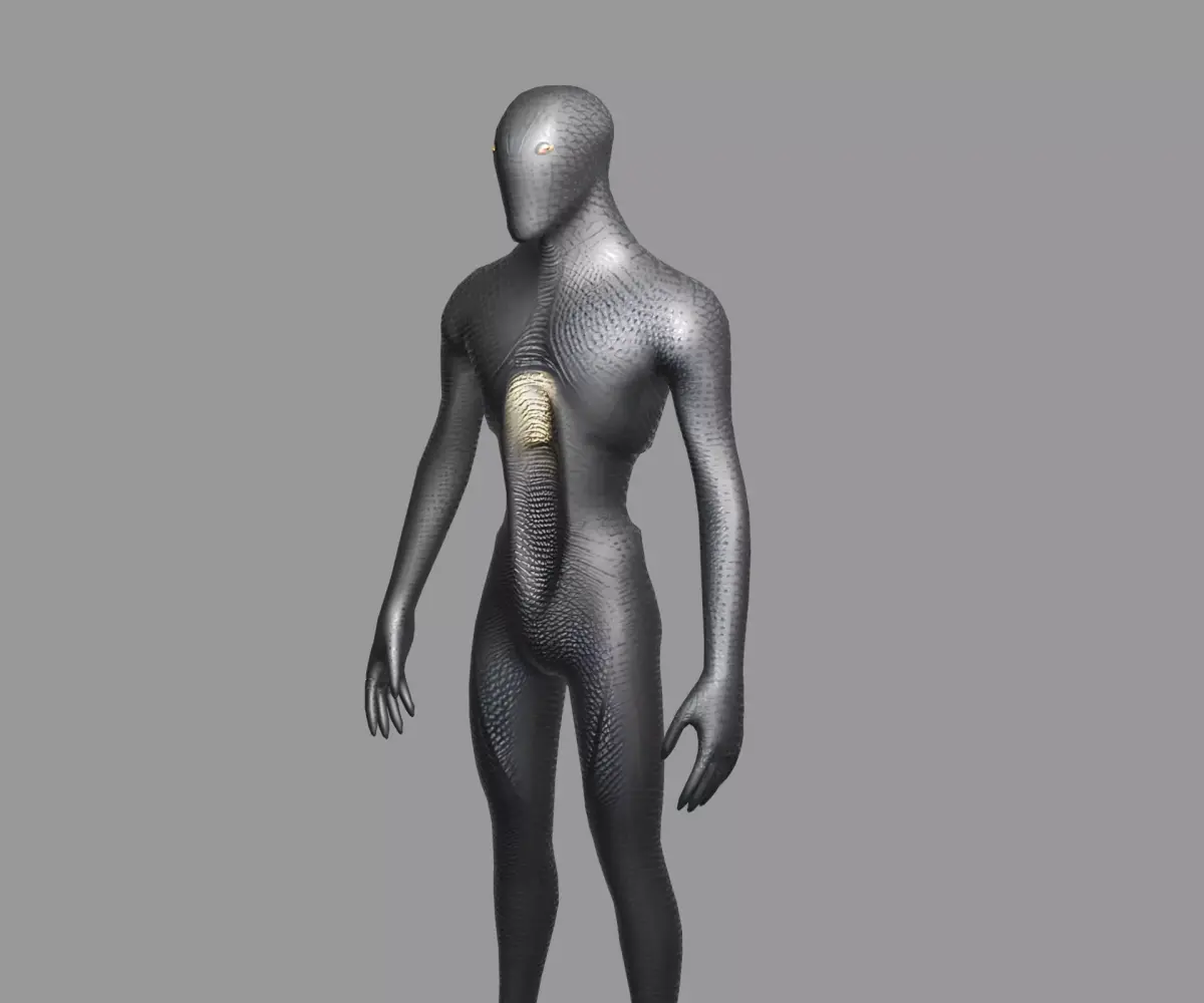 Black Scaled Humanoid Alien Creature 3D model
