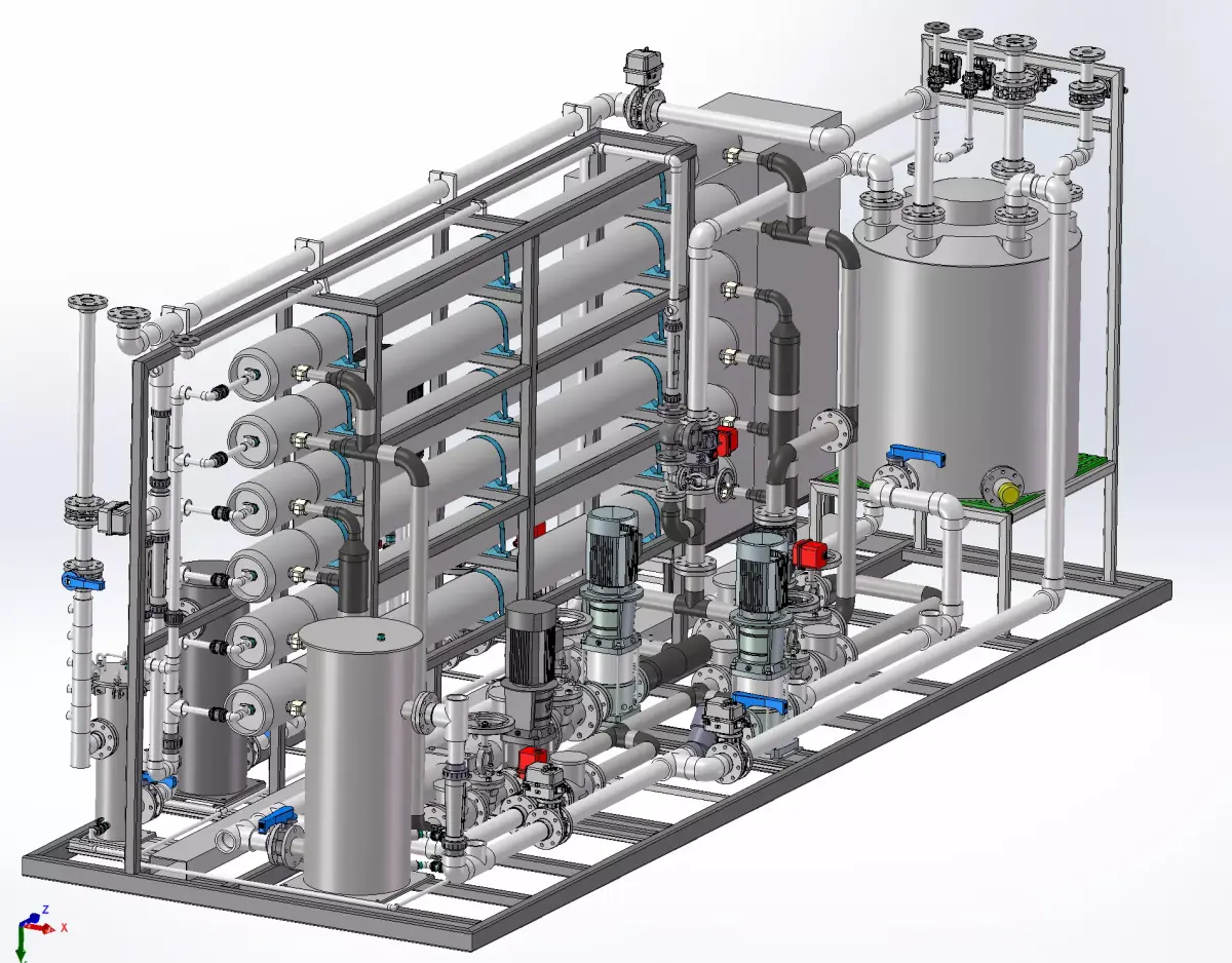 Skid-Mounted Two-Stage Low-Pressure Reverse Osmosis System  3D model
