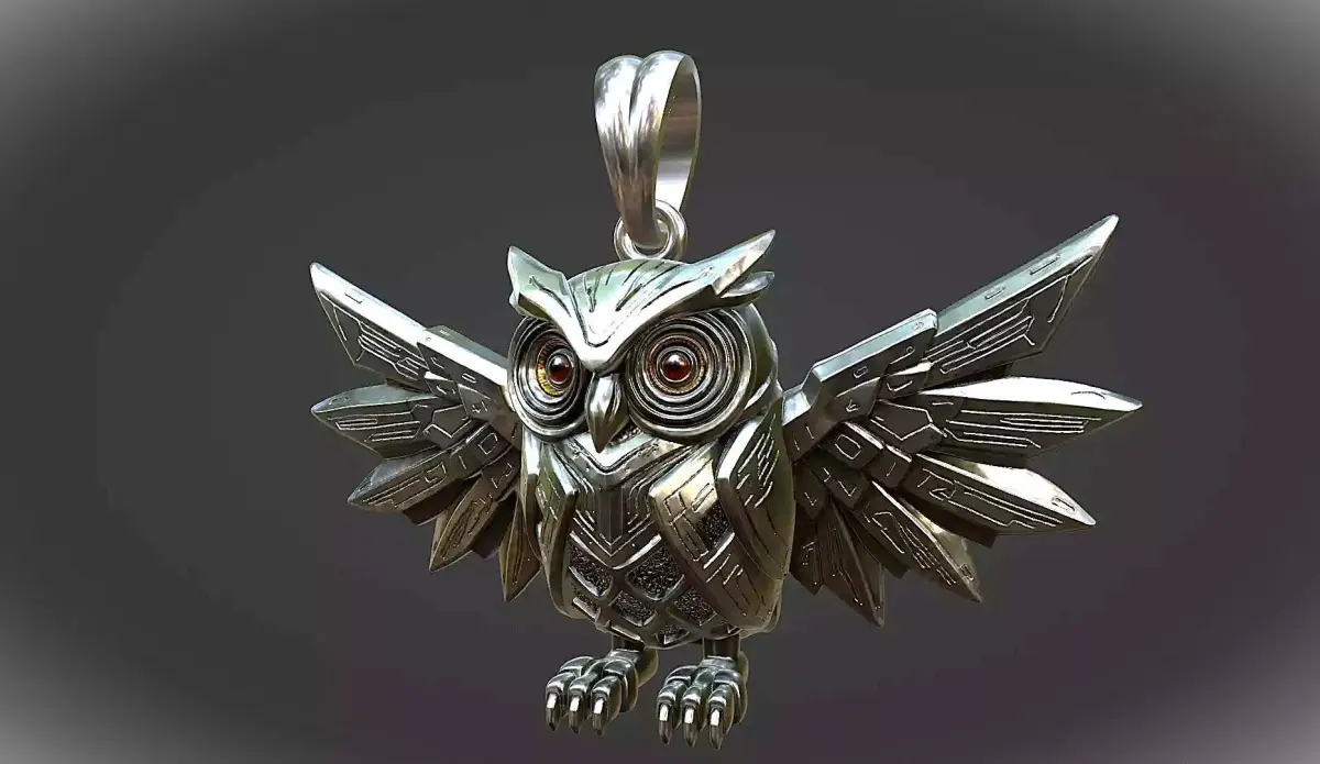 large industrial steampunk owl pendant 3D print model