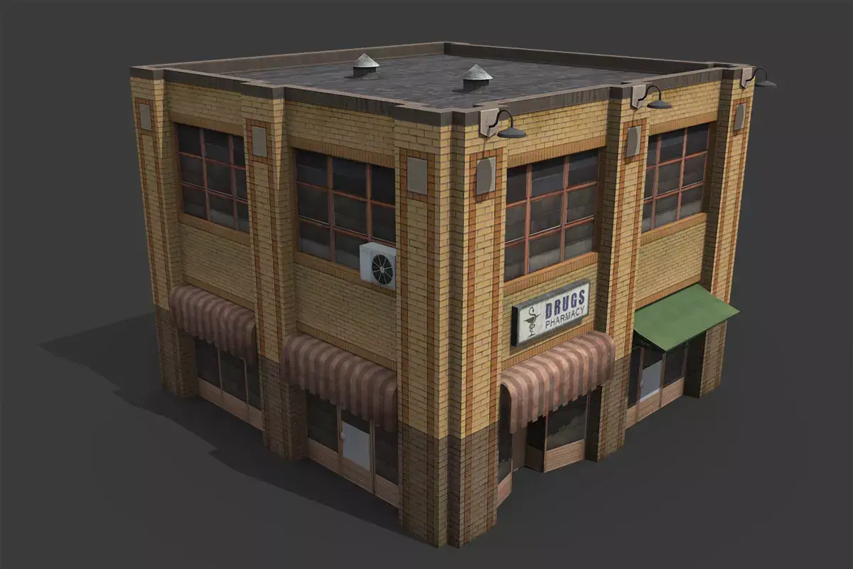 Old Drug Store Low-poly 3D model