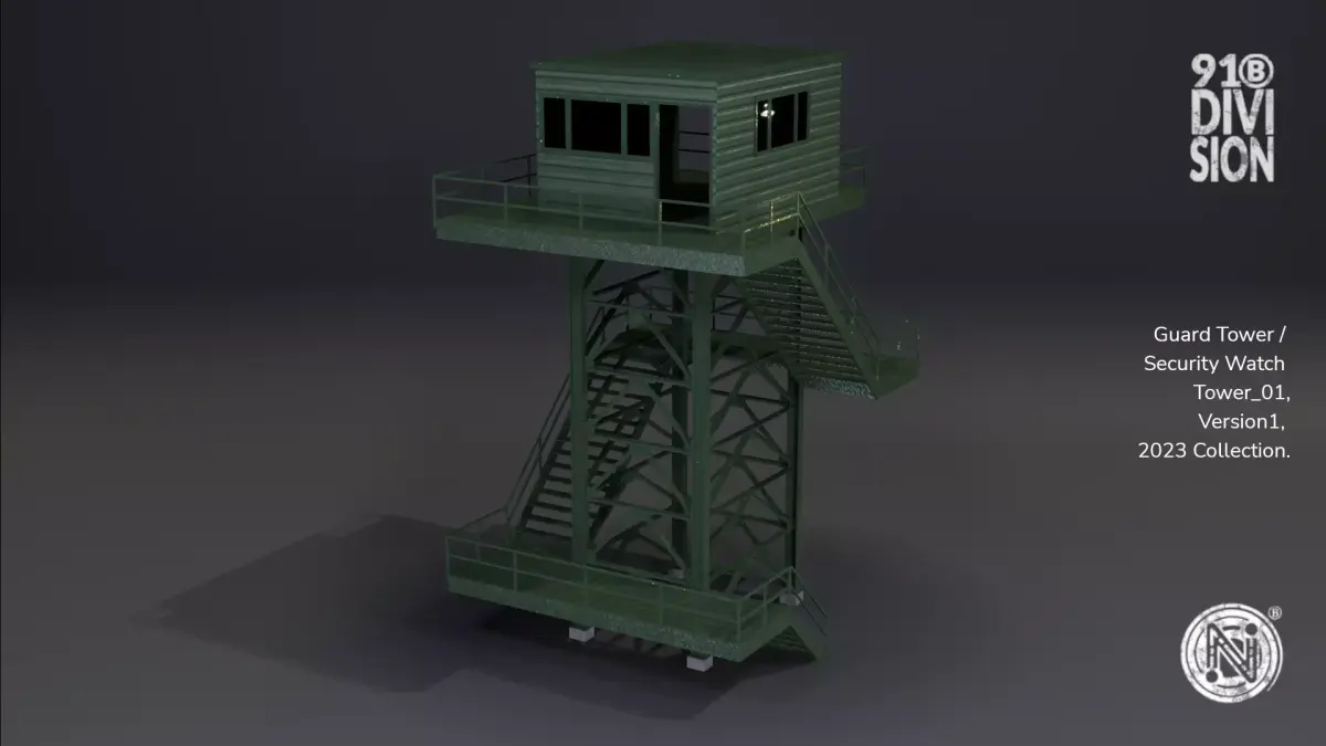 PBR Low Poly Guard Tower Security Watch Tower Green Clean Low-poly 3D model