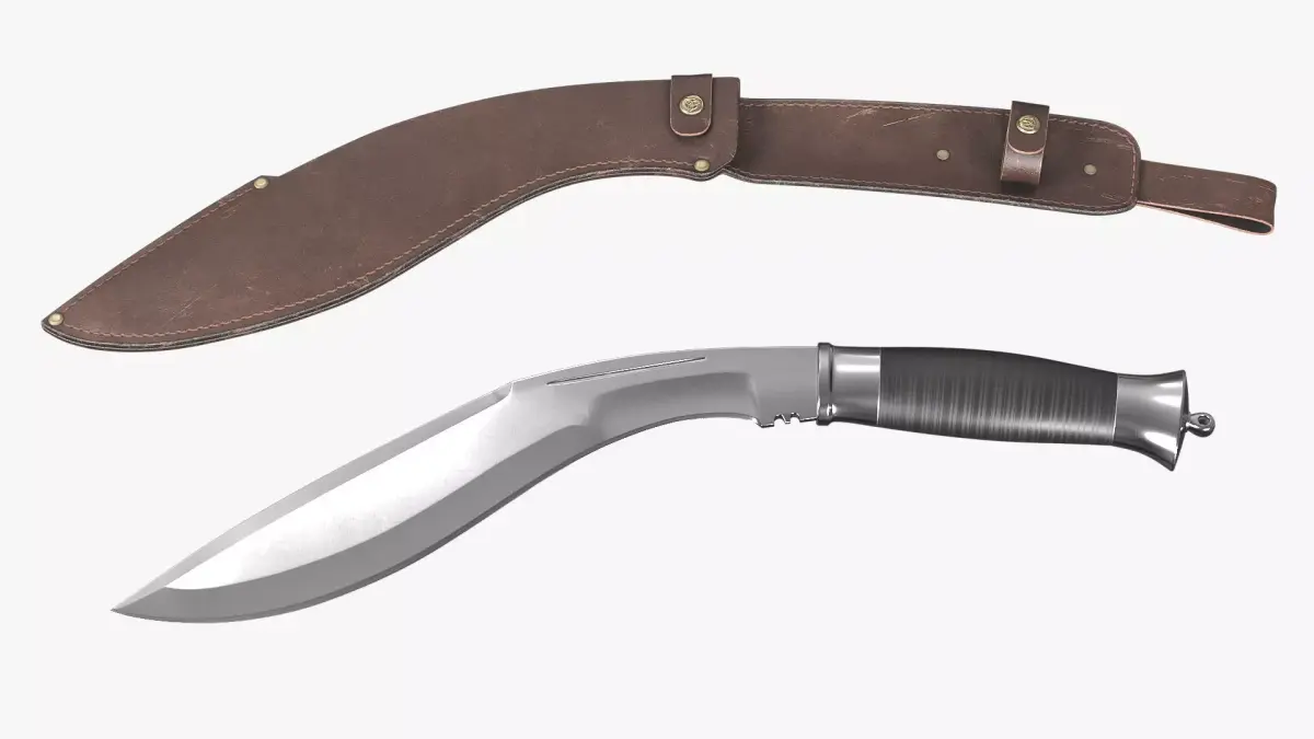 Modern Kukri knife with a leather scabbard 3D model