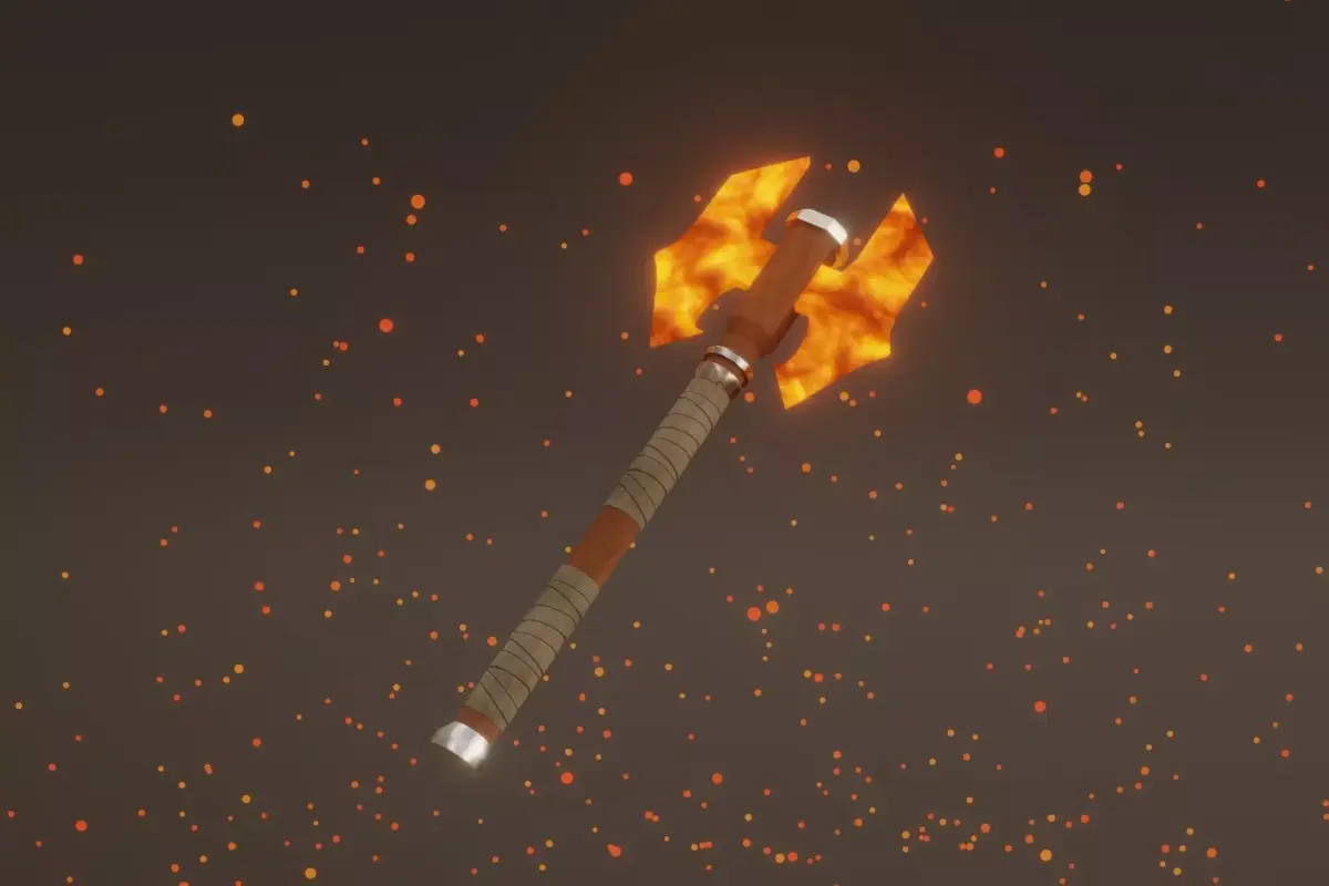 Double Bit Fire Axe - Elemental Axe - Model 01 Low-poly 3D model
