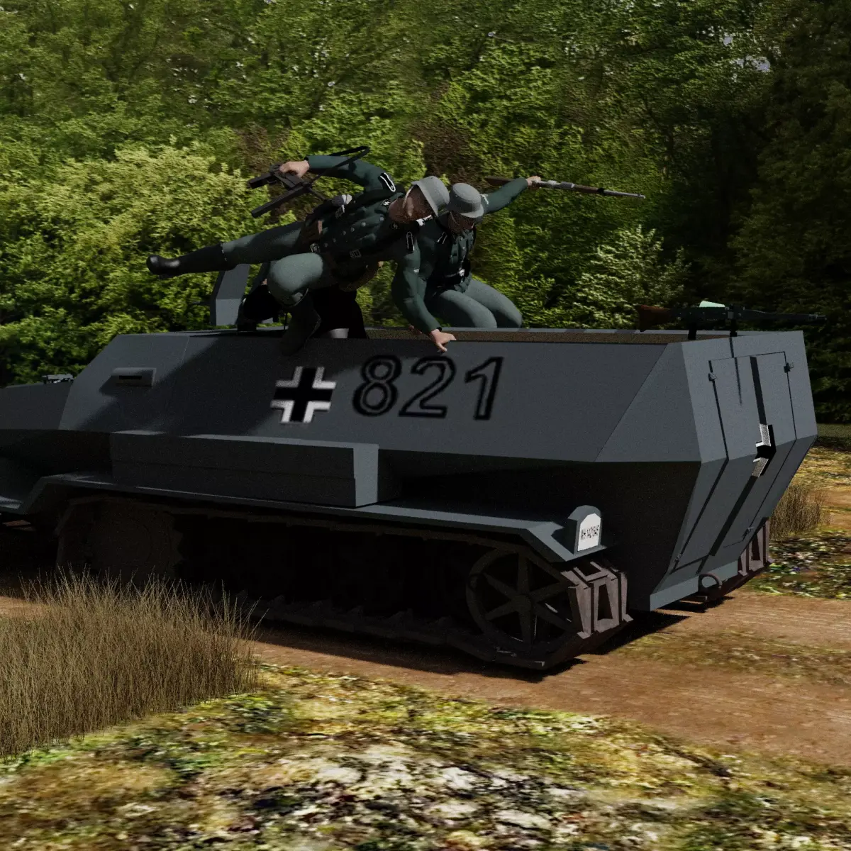 WW2 German SdKfz Half Track with Panzer Grenadiers 3D model