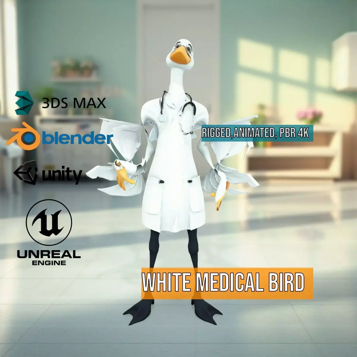 White Medical Bird Doctor model pack Low-poly 3D model