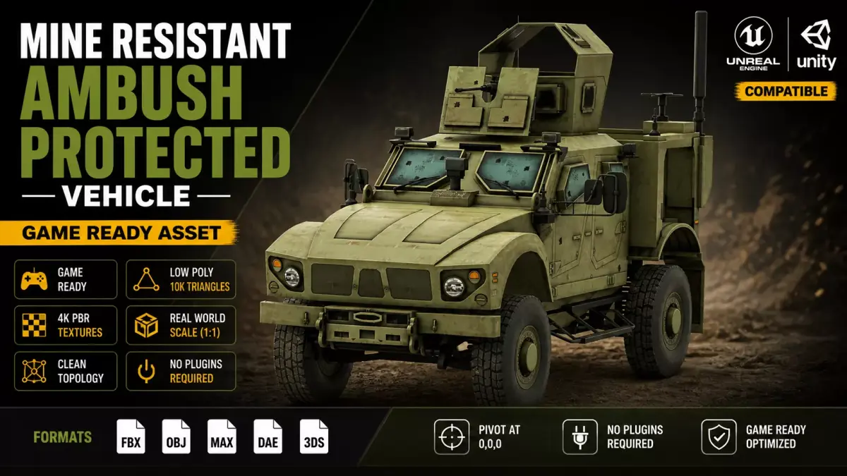 Mine Resistant Ambush Protected Vehicle Military Army Game Ready Low-poly 3D model