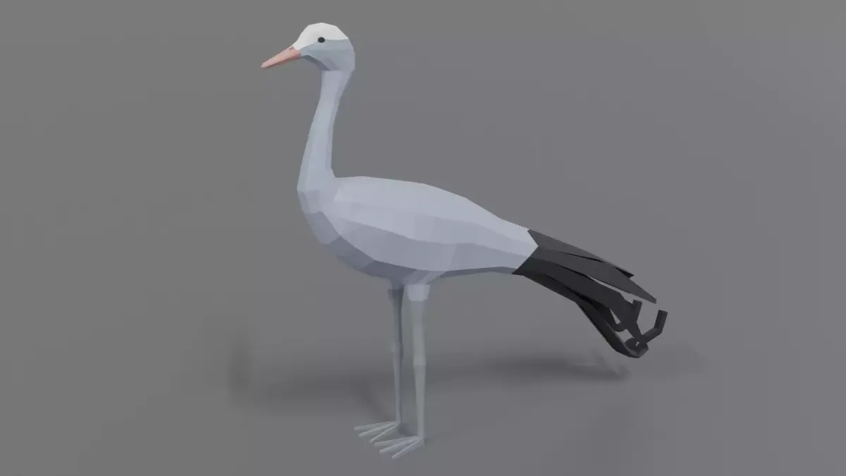 Low Poly Cartoon Blue Crane Low-poly 3D model