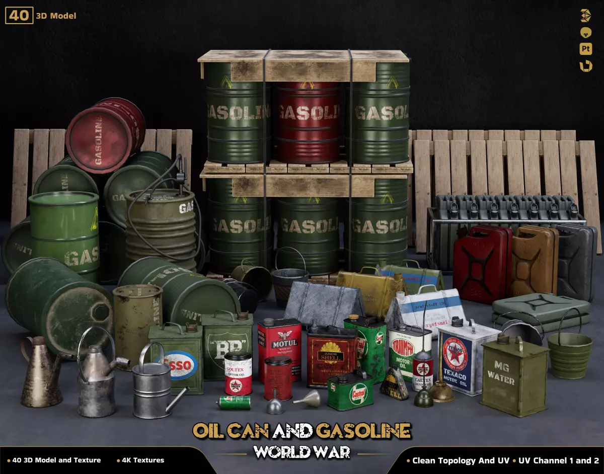 40-Oil Can and Gasoline Low-poly 3D model