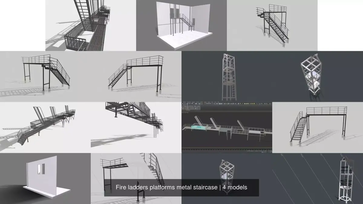 Fire ladders platforms metal staircase 3D Model Pack