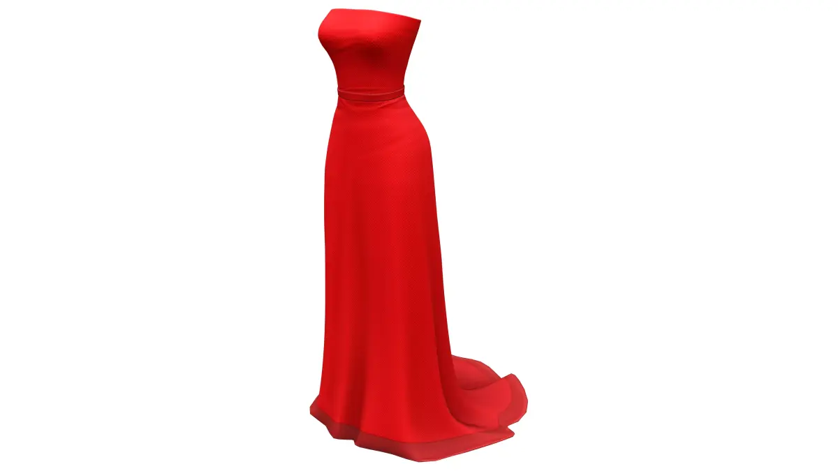 Elegant Long Red Gown Dress With Train Low-poly 3D model