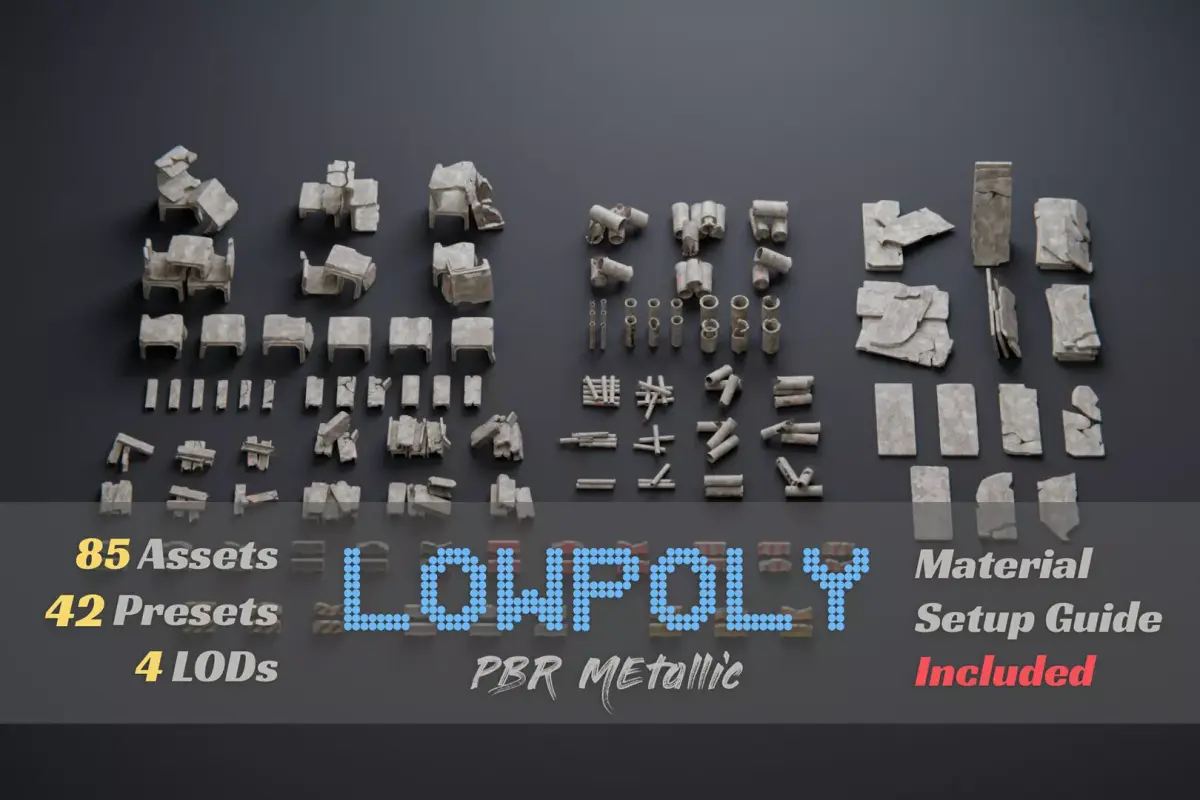 Weathered Concrete Precast Elements Low-poly 3D model