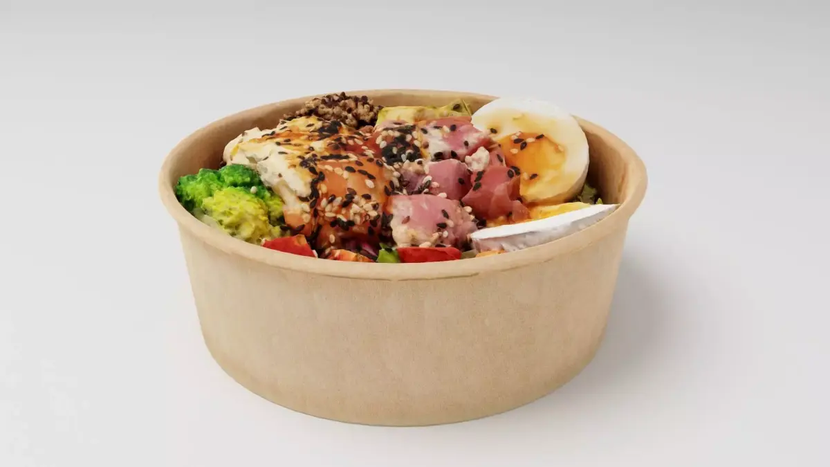 poke bowl with tuna rice avocado boiled eggs tomatoes 3D model