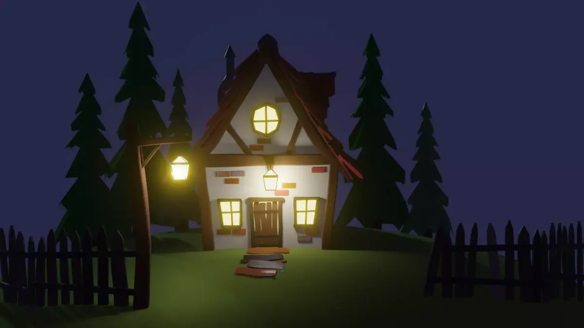 Low Poly House cottage on hill Free low-poly 3D model