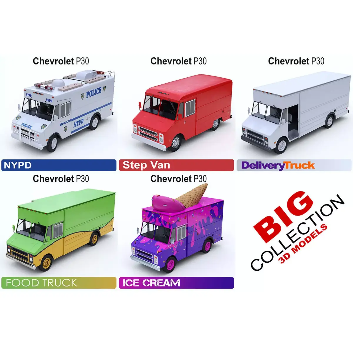 Step Vans 5 in 1 3D Model Pack