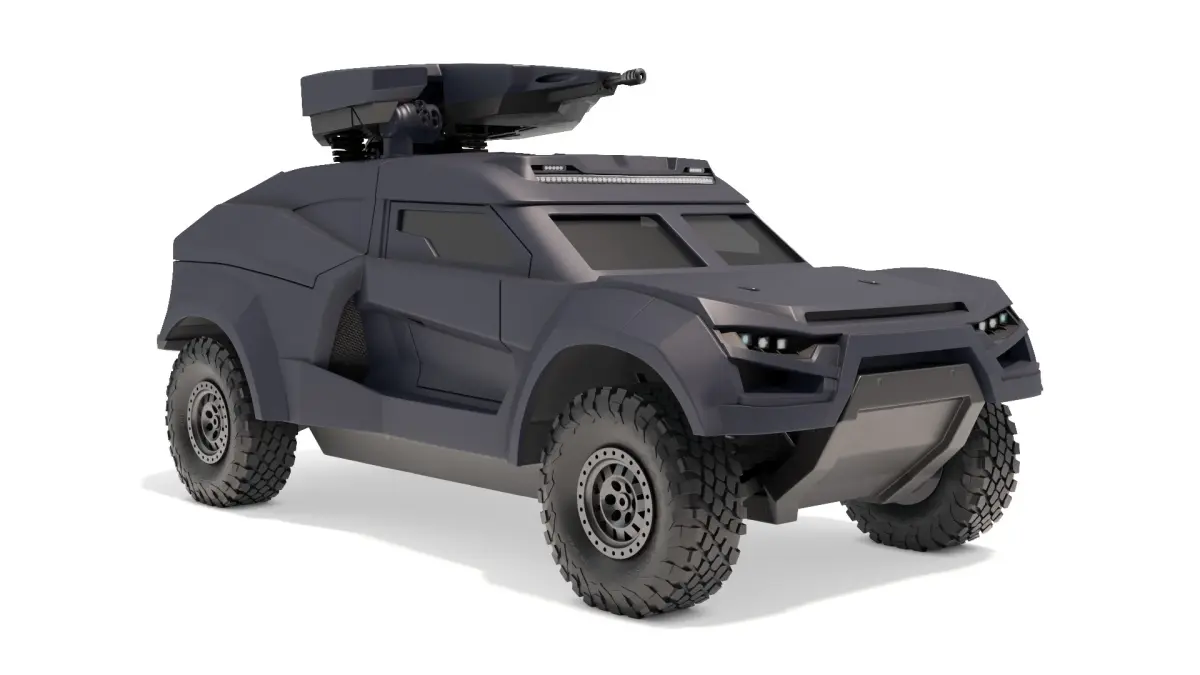Armored Ground Interceptor Car with Raised Gun Turret 3D model